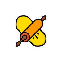 A rolling pin icon with a yellow handle vector
