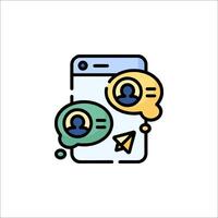 A phone with two people on it and a chat bubble vector