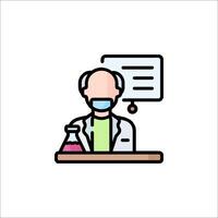 A man in a lab coat is sitting at a desk with a test tube vector