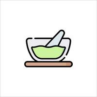 A bowl with green liquid in it and a spoon vector
