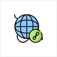 A globe with a link on it and a green ball vector