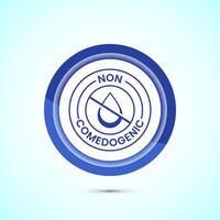 Non comedogenic icon design illustration, non comedogenic label sign. Blue color button design vector
