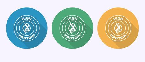 High protein icon, Nutrition healthy eating badge in shadow button design vector