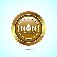 Non comedogenic icon design illustration, non comedogenic label sign. Gold color round button design vector