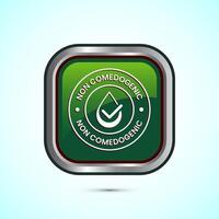 Non comedogenic icon design illustration, non comedogenic label sign. Green color square button design vector