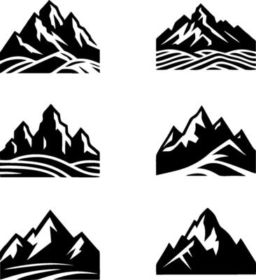 Simple Black and White Mountain Silhouette Set