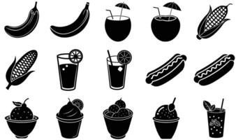 Set of ice cream icons with coffee and beverage-themed elements, Summer Treats and Refreshments vector