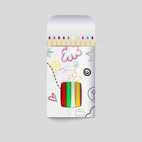 white box containing colorful pencils in a vertical arrangement vector
