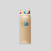 A beige cardboard box contains assorted colored pencils vector