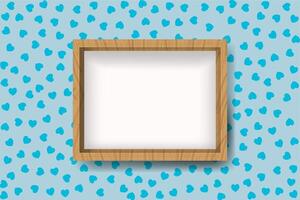 Wood photo frame for image and text with blue background vector