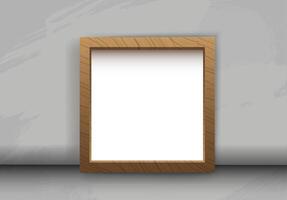 Squared realistic wooden Photo frame with grey background vector