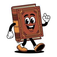 Happy cartoon book character walking with smile and raised finger on white background image vector
