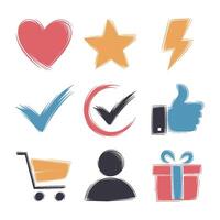 set of colorful icons featuring brush stroke designs for communication and expression vector