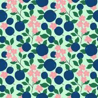 Repeating background with Plums. Seamless pattern with fruits, flowers and leaf for packaging, wrapping, textile, print, template, card. Decorative ornament. Hand drawn food illustration vector