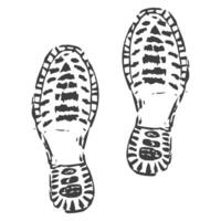 Shoe print boot, foot step silhouette mark. Boot Print textured, grunge. Mountain boot, hiking imprint. vector