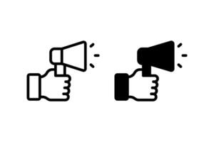 hand holding a megaphone. Symbolizes announcements, advertising, communication, marketing, promotion, and voice. Ideal for use in web design, app interfaces, and marketing materials vector
