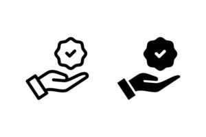 Quality Guarantee Icon set. Hand Holding Checkmark Badge vector