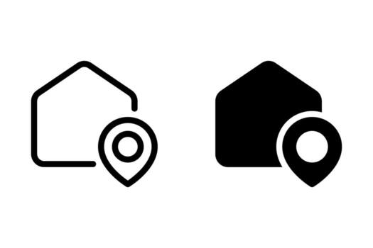 Minimalist illustration of a house with map pointer icon, representing location, real estate, navigation, and home address vector