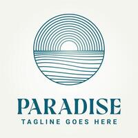 simple minimalist ocean paradise line art icon logo template illustration design vector