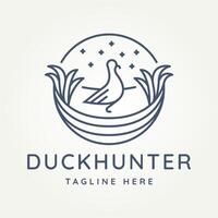 minimalist duck hunting line art icon logo template illustration design. simple modern duck on the creeks and cattails emblem logo concept vector