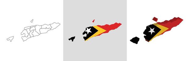 East Timor outline, fill with flag and 3d map vector