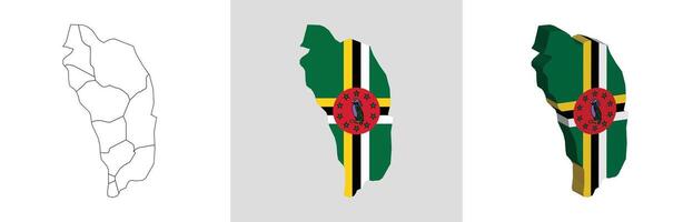Dominica outline, fill with flag and 3d map vector