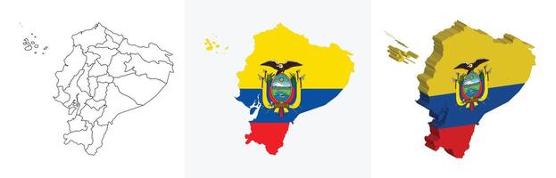 Ecuador outline, fill with flag and 3d map vector