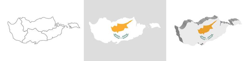Cyprus outline, fill with flag and 3d map vector