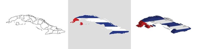 Cuba outline, fill with flag and 3d map vector