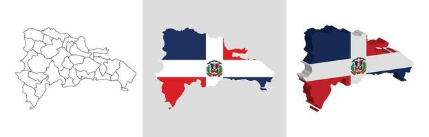 Dominican Republic outline, fill with flag and 3d map vector