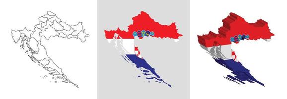 Croatia outline, fill with flag and 3d map vector