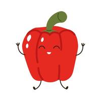 Flat style illustration of red pepper with happy face, ideal for healthy eating, cooking projects, and vegetable-inspired designs. vector