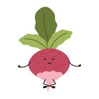 Flat style illustration of a radish with happy face, ideal for healthy eating, cooking projects, and vegetable-inspired designs. vector