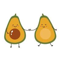 Flat style illustration of two happy avocado, ideal for healthy eating, cooking projects, and vegetable-inspired designs. vector