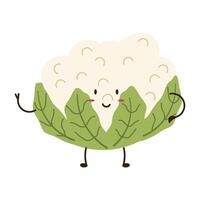 Flat style illustration of cauliflower with happy face, ideal for healthy eating, cooking projects, and vegetable-inspired designs. vector