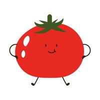 Flat style illustration of a red tomato with happy face, ideal for healthy eating, cooking projects, and vegetable-inspired designs. vector