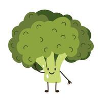 Flat style illustration of broccoli with happy face, ideal for healthy eating, cooking projects, and vegetable-inspired designs. vector