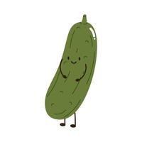 Flat style illustration of cucumber with happy face, ideal for healthy eating, cooking projects, and vegetable-inspired designs. vector