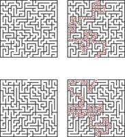 Complex Square Mazes Solutions and Paths for Puzzles vector