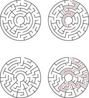 Circular Mazes Solutions and Puzzles, Brain Teasers, Pathfinding Challenges vector