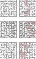 Complex Square Mazes Solutions, Paths, Puzzles, Games, Challenges, Logic, Brain, Tests, Activities vector