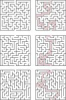 Complex Square Mazes Solutions and Paths Illustrated vector