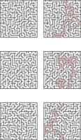 Complex Square Mazes Solutions, Puzzles, Paths, Logic, Brain Teasers vector