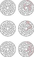 Circular Mazes Solutions and Puzzles, Brain Teasers, Logical Challenges vector