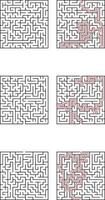 Complex Square Mazes Solutions, Puzzles, Paths, Challenges, Games, Logic, Brain Teasers, Activities, vector