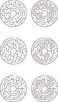 Circular Mazes Solutions, Paths, Puzzles, Challenges, Games, Activities, Brain Teasers, Logic, Probl vector