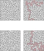 Complex Square Mazes Solutions, Paths, Puzzles, Games, Brain Teasers vector