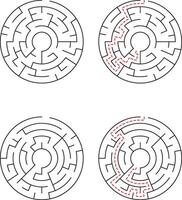 Circular Mazes Solving Puzzles, Finding Paths, Brain Teasers vector
