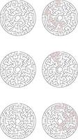 Circular Maze Puzzles Solutions and Paths to the Center vector