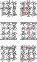 Complex Square Mazes Solutions, Paths, Puzzles, Games, Logic, Challenges, Brain Teasers, Activities, vector